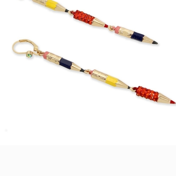 ✏️🔹️ BetseyJohnson🔹️ Faux Stone Pencil Mismatch Linear Earrings ✨️✏️✨️ - Picture 2 of 4